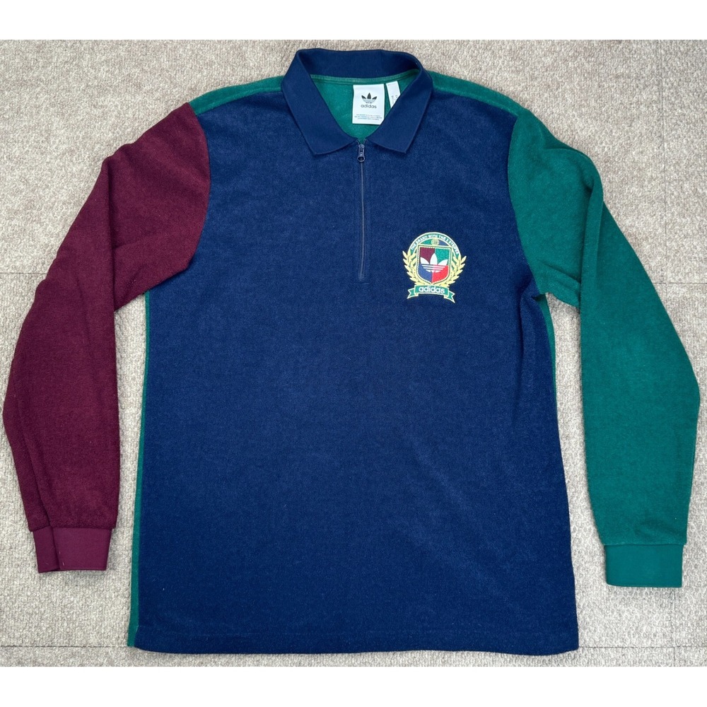 Adidas‎ Men's Collegiate Crest 1/4 Zip Long Sleeve Terry Towel Polo Shirt Size M